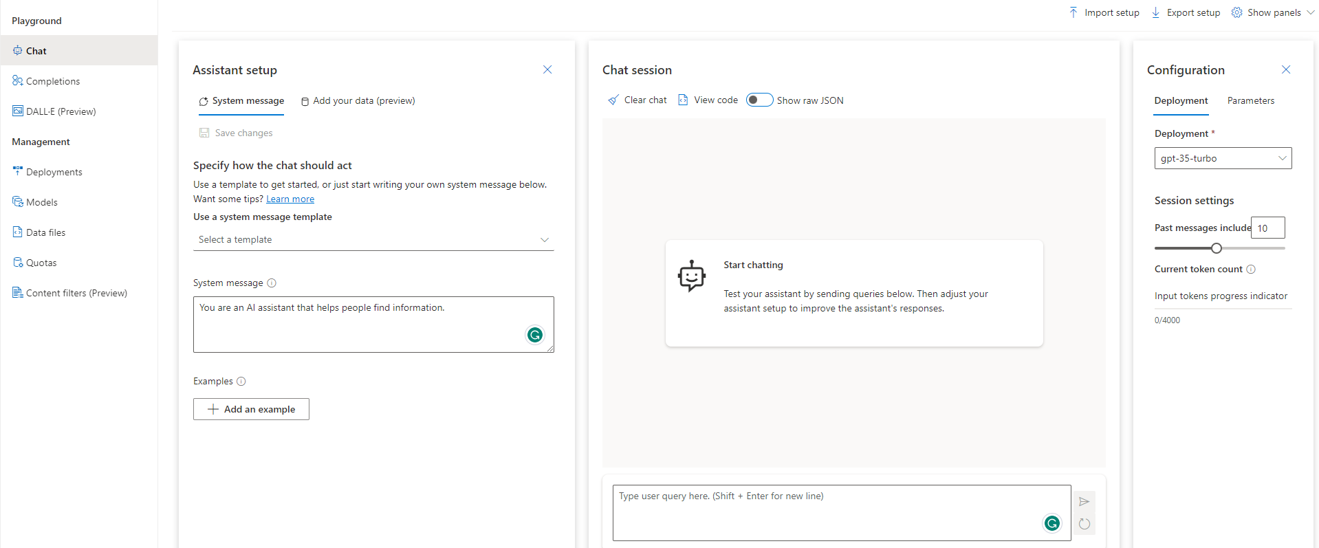 Azure OpenAI Playground Console Window 